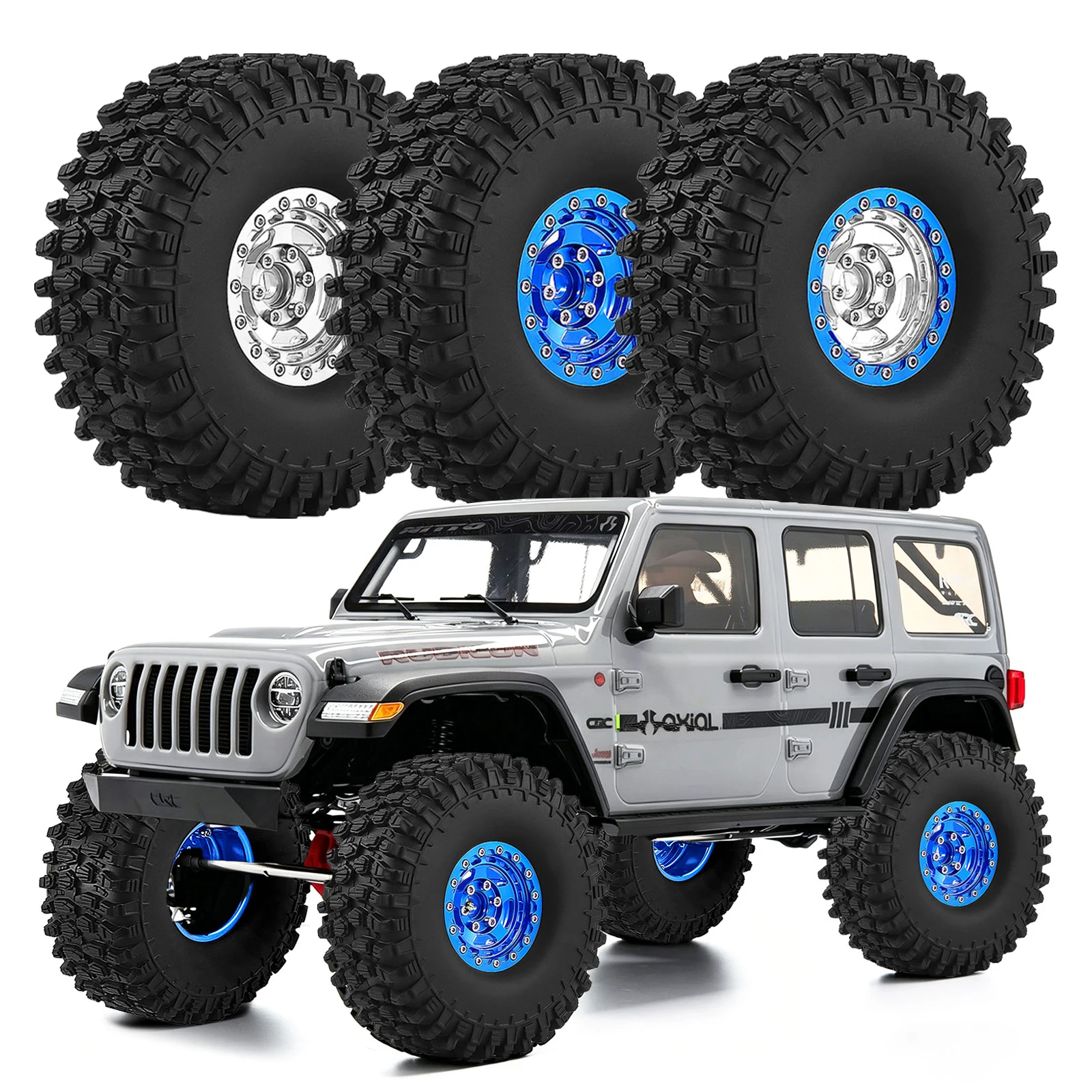 

Комплект из 4 металлических колес с бедлоками и резиновыми шинами 1.9 дюйма для радиоуправляемых краулеров 1/10: SCX10 II III, TRX4, TRX6, Redcat GEN7/8, RC4WD D90, VS4-10