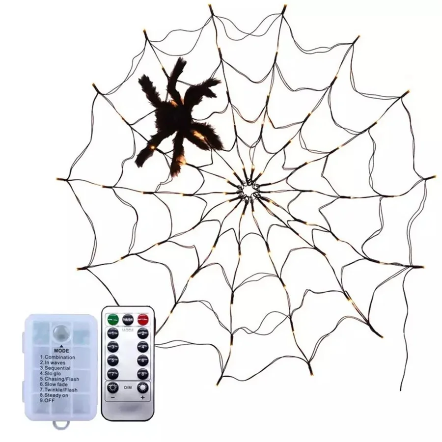8 Modes Remote Halloween Spider Mesh Fairy String Lights DIY Hanging Horror Net Light for Party All Saints' Day Halloween Decor