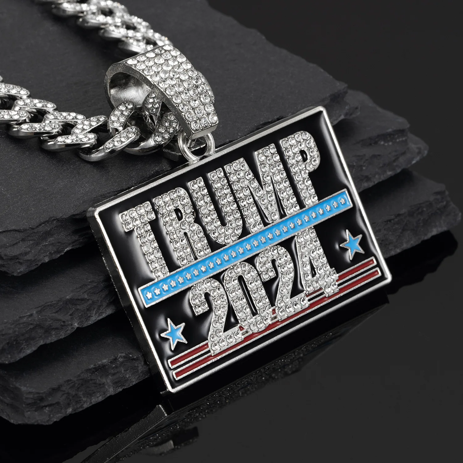 2024 nuevo Hip Hop hombres TRUMP letra colgante cadena de cobre colgante collar para hombres Día de la independencia accesorios de joyería