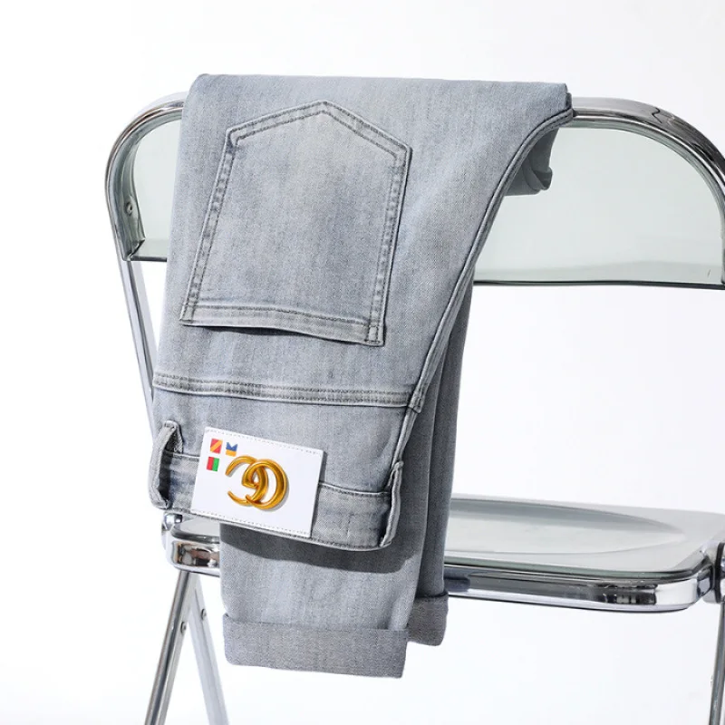 Light Gray Jeans Men's Spring and Summer Affordable Luxury Fashion Men's Casual All-Matching Slim Fit Skinny Stretch Pants