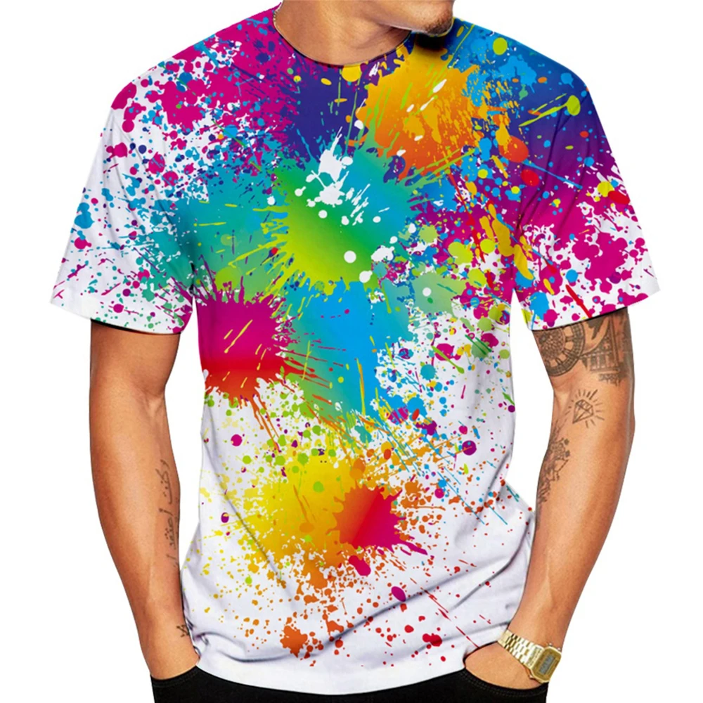 Paint Splatter Tie Dye T-shirt 3D Print Men Woman Oversized Hipster Rainbow Graffiti T Shirts Harajuku Streetwear Kids Tees Tops