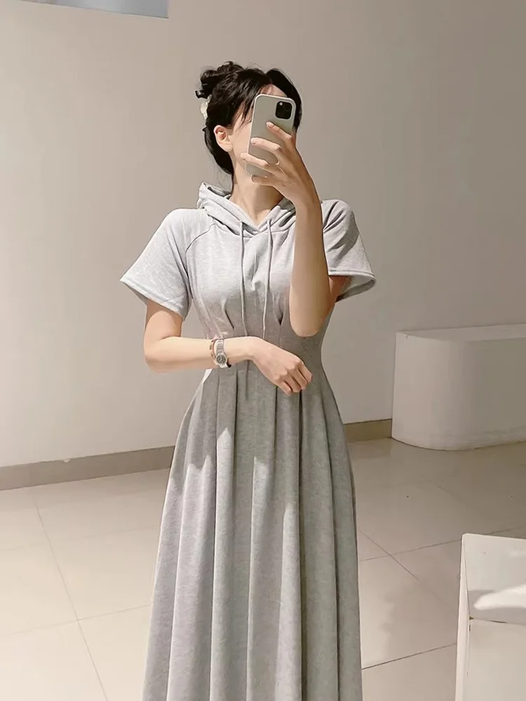 

Летнее женское платье-худи Ele с высокой талией, плиссированное, длинное, повседневное, удобное, модное