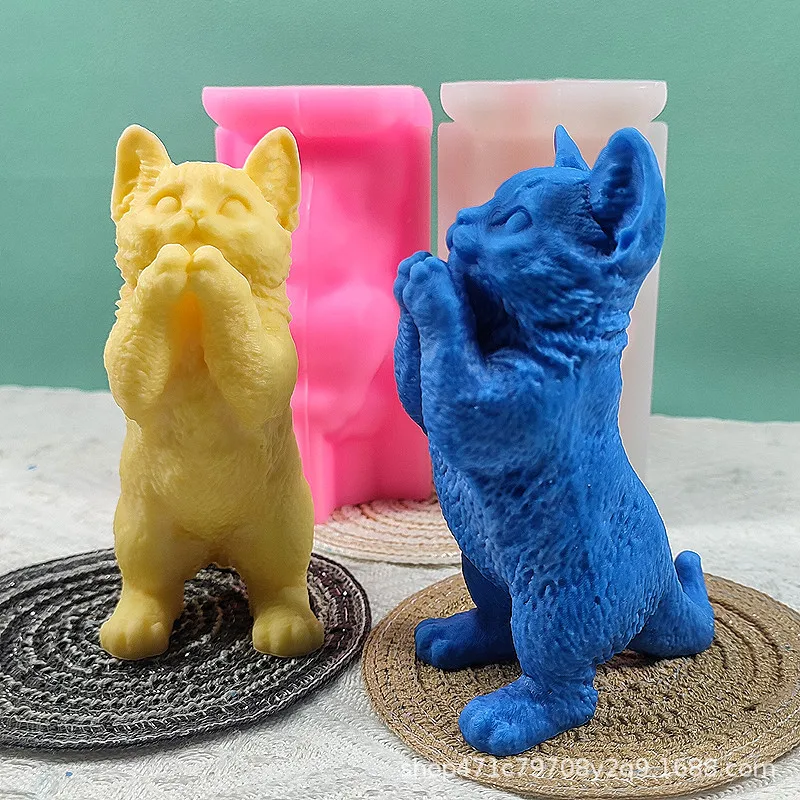 14cm Size Standing Cat Candle Silicone Mold 3D Animal Cat Scented Candle Gypsum Resin Casting Mould Chocolate Baking Tool Decor