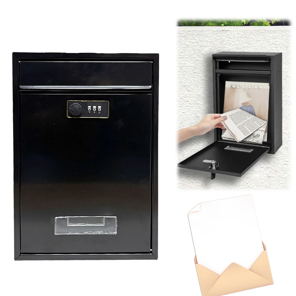 

Modern Wall Mounted Mailbox Heavy Duty Lockable Rust Proof Metal Post Box Hanging Password Lock Postbox for Key & Letter Drop