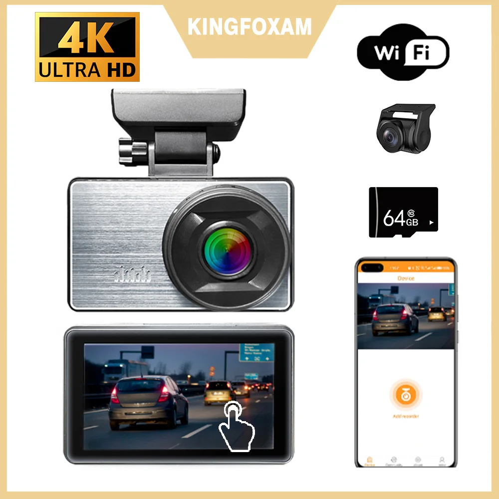 

KINGFOXAM Dash Cam for Car Video Recorder 4K Front and Rear view Camera Security Vehicle DVR Reversing WIFI Car accessories