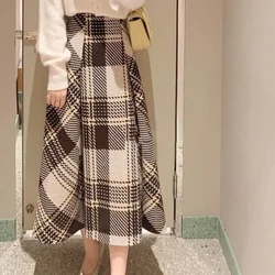 Neploe Harajuku Faldas Mujer Moda 2024 JAPAN Autumn Winter Ball Gown Slim Jupe High Waist Plaid Contrast Color Long Skirt