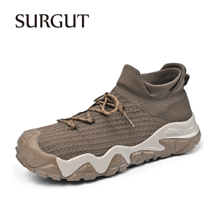 SURGUT All Season Men Casual Shoes Elastic Sock Collar Wear-Resistant Fashion Street Style Big Size 38-46