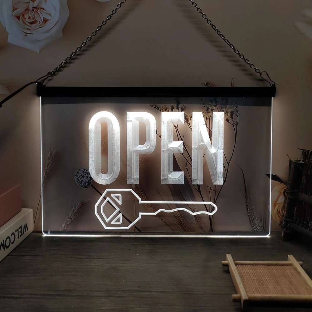 OPEN Keys Store Cutting Shop-LED-Leuchtreklame – 3D-Schnitzwandkunst für Zuhause, Zimmer, Schlafzimmer, Büro, Bauernhaus-Dekoration