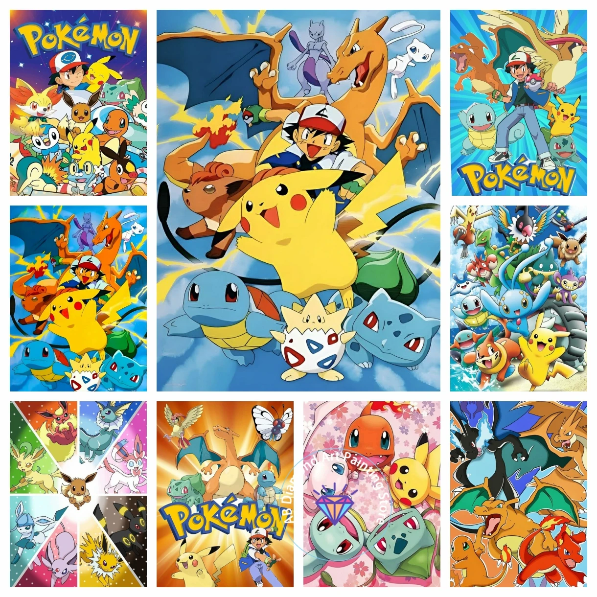 

Pokémon Cartoon AB Diamond Painting Kit 5D DIY Diamond Embroidery Cross Stitch Handmade Art Gift Crafts Home Decor Gift