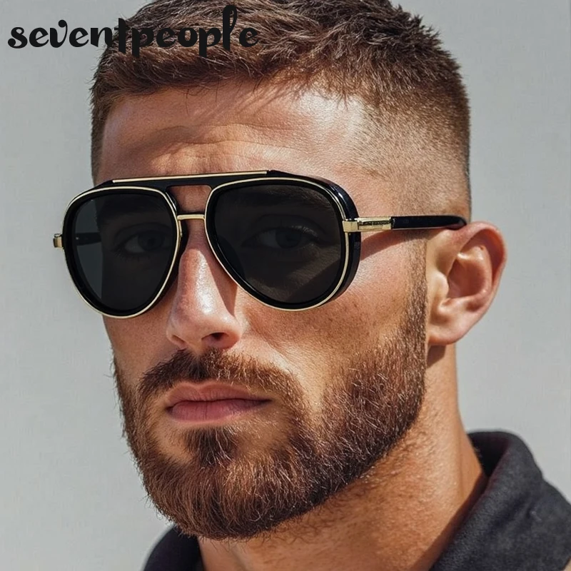 

Oversized Polarized Pilot Sunglasses Men 2025 Luxury Brand Vintage Steampunk Oval Double Beam Sun Glasses For Male Trendy Shades