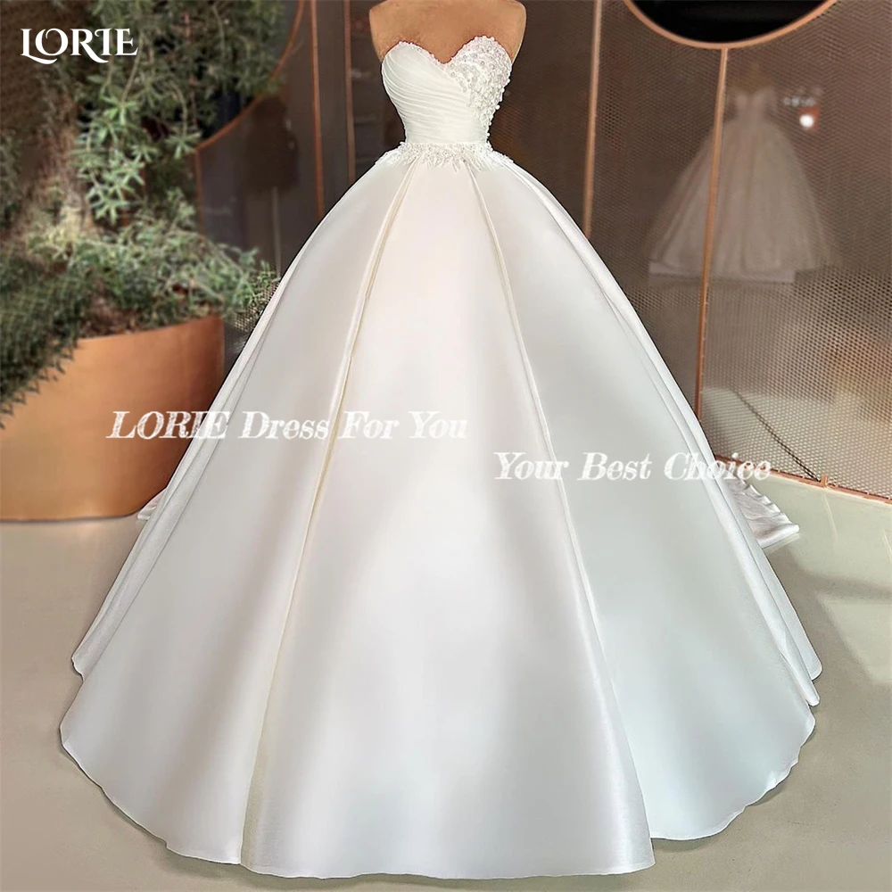 LORIE Elegant Solid Princess Wedding Dresses Sweetheart Pearls Off Shoulder A-Line Bridal Gowns Arabia Pleated Satin Bride Dress