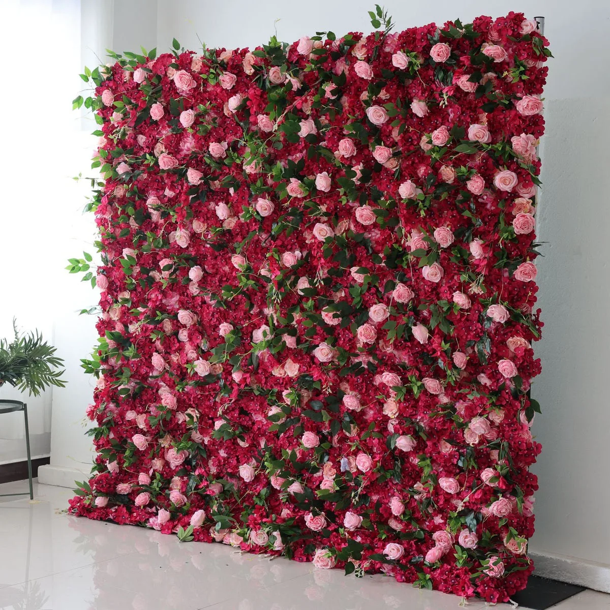 

Uflower Luxury Rose pink Hydrangea 3D greenery Flower Wall Wedding Backdrop Props Rose Hydrangea Arrangement Hanging Fabric