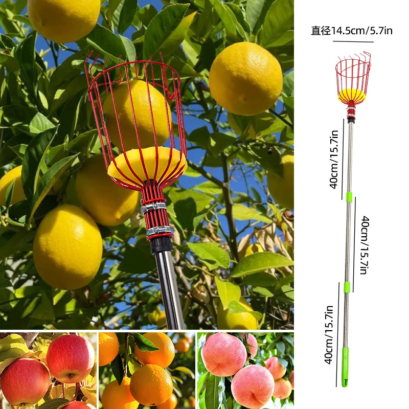 1Pc 1.6m/3.2m Fruit Picker Basket Head with Pole and Cushion To Prevent Bruising for Avocado Acorn Lemon Pear Mango