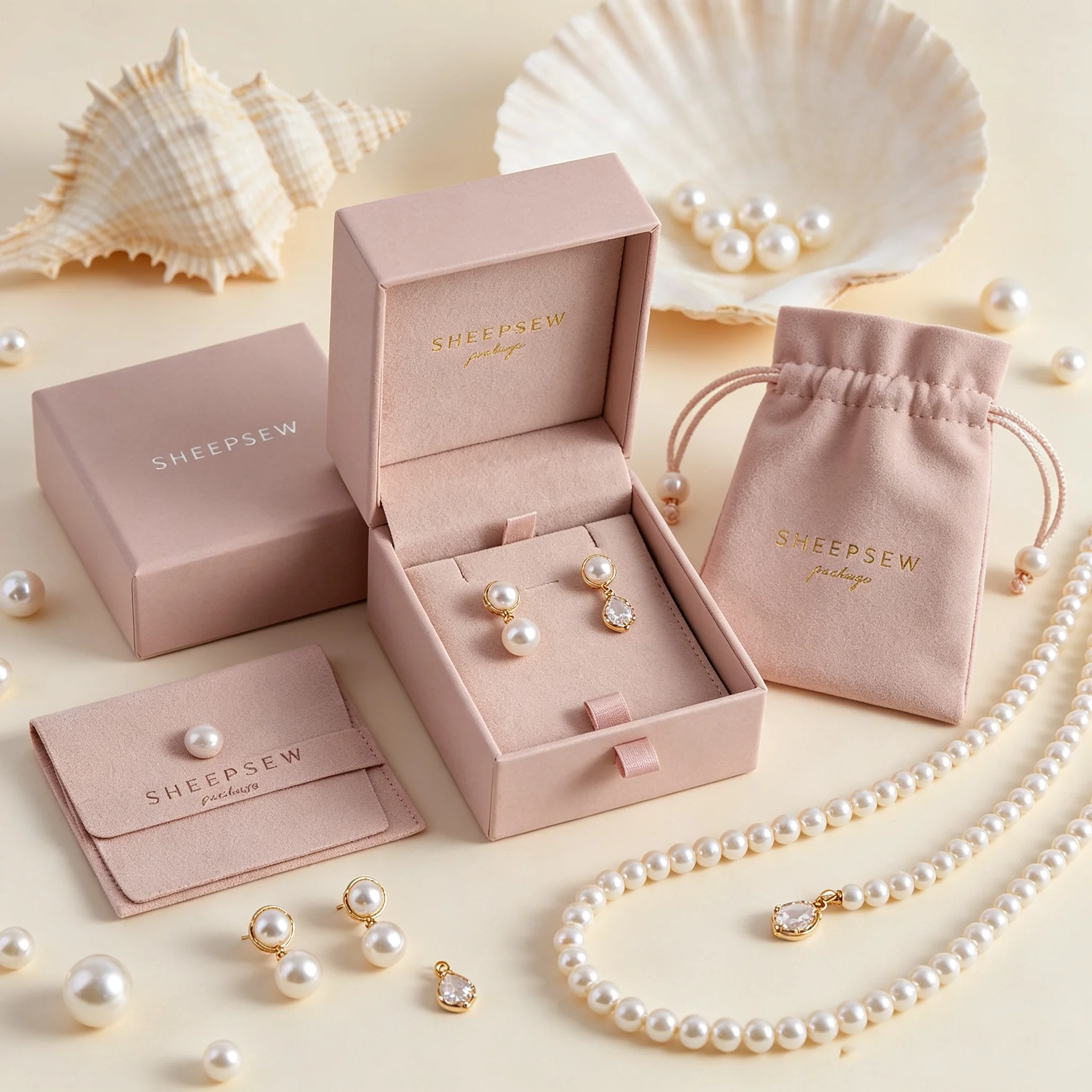 SHEEPSEW Luxury Rose Gold Hot Stamped Custom Logo Sliding Drawer 1200g Cardboard Jewelry Box Gift Packaging For Bracelet Pendant