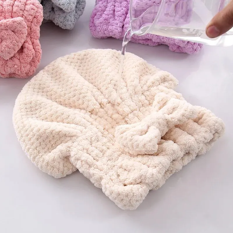 1pc Bow Decor Hair Drying Cap, Cute Thickened Hair Towel For Bathroom, Women\'s Super Absorbent Quick-drying Shower Cap, Bathroom