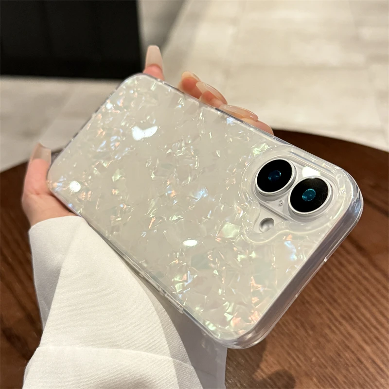 เคสโทรศัพท์ลายเปลือกหอยวิบวับหรูหรา สำหรับ iPhone 17 Air 11 12 13 14 15 16 Pro Max X XR XS 7 8 Plus  แบบนิ่มกันกระแทก