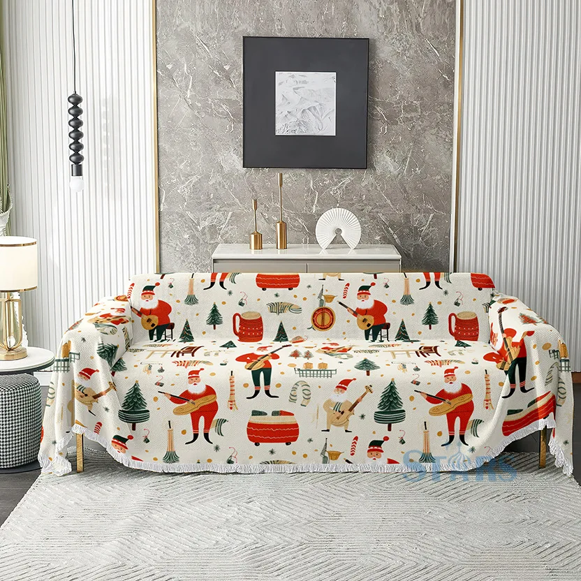Christmas Tree Merry Sofa Cover Knitted Red Festive Sofa Blanket For Living Room Throw Cloth Fully Covered Sofa Towel As Gifts