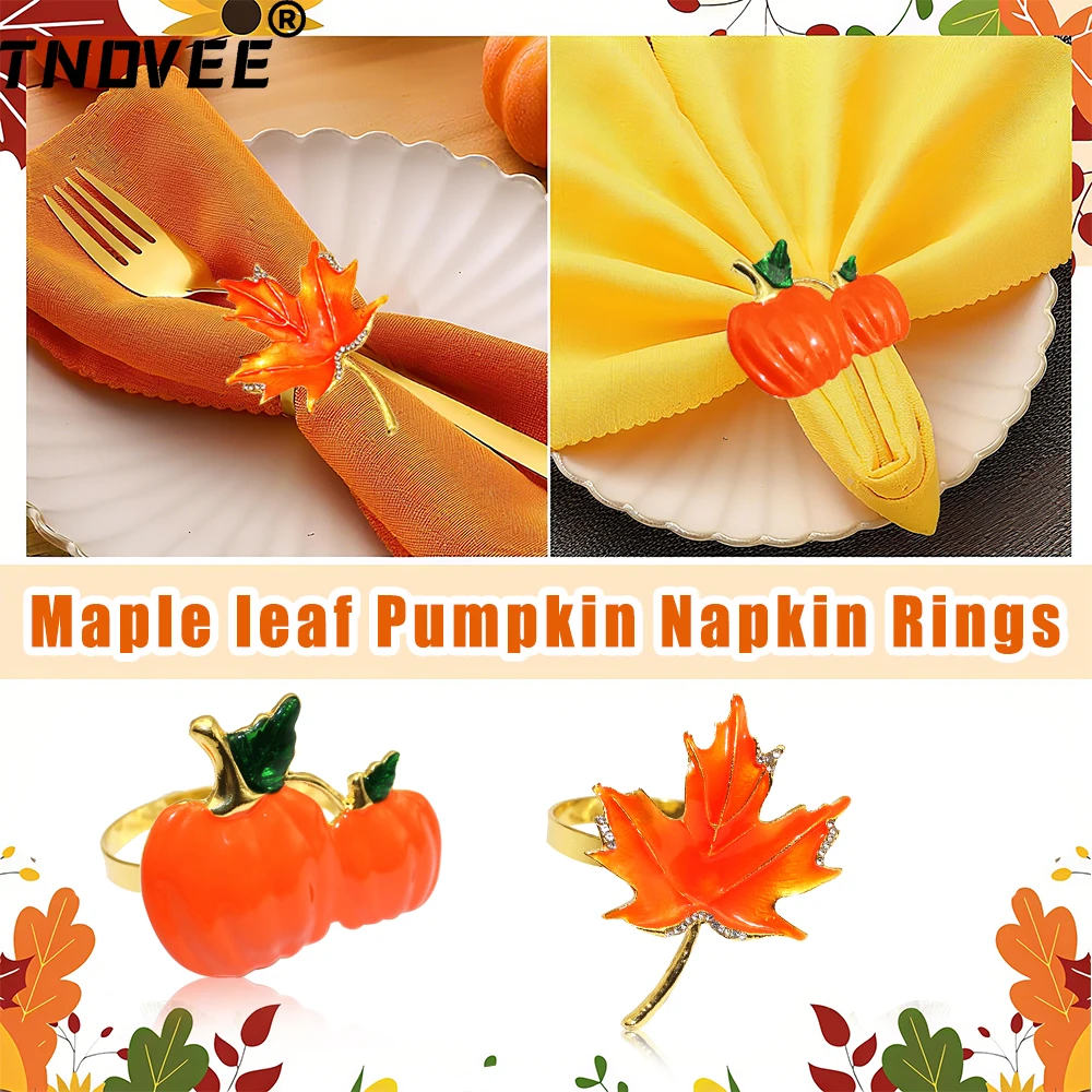 

6Pcs Maple Leaf Pumpkin Napkin Rings Kit Harvest Pumpkin Napkin Holder Thanksgiving Leaves Napkin Buckles for Fall Party Decor