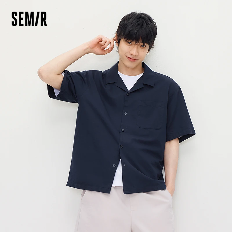 Semir Men Shirt Twill Texture Loose Cuban Collar Short Sleeve Shirt 2026 Summer Casual