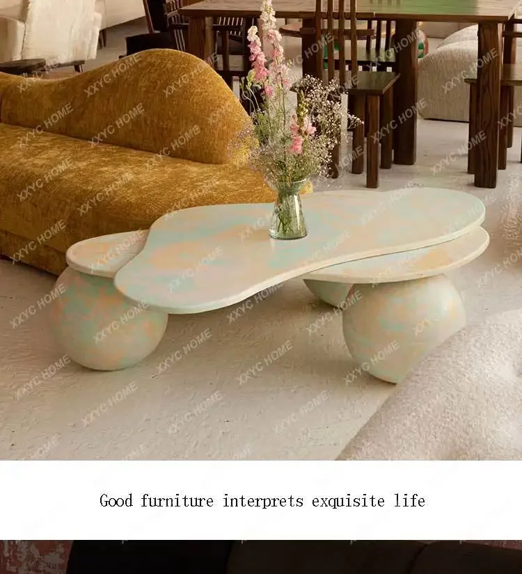 

HMedieval irregular special-shaped coffee table small apartment log color solid wood round, homestay model room round table