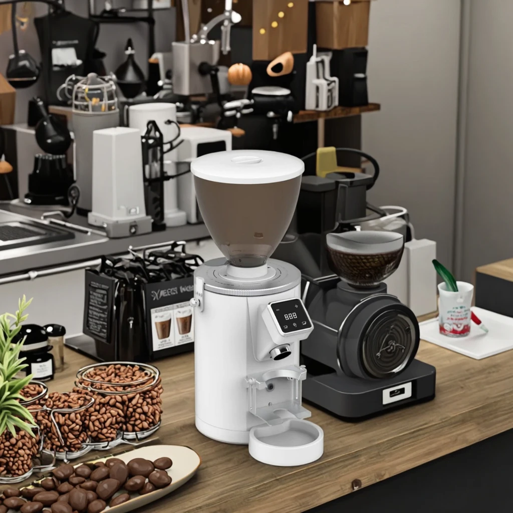 

ZILONG Electric Commercial 64mm Burr Coffee Grinder Stainless Housing with LED Touch Control for Hotel Household and Car Use