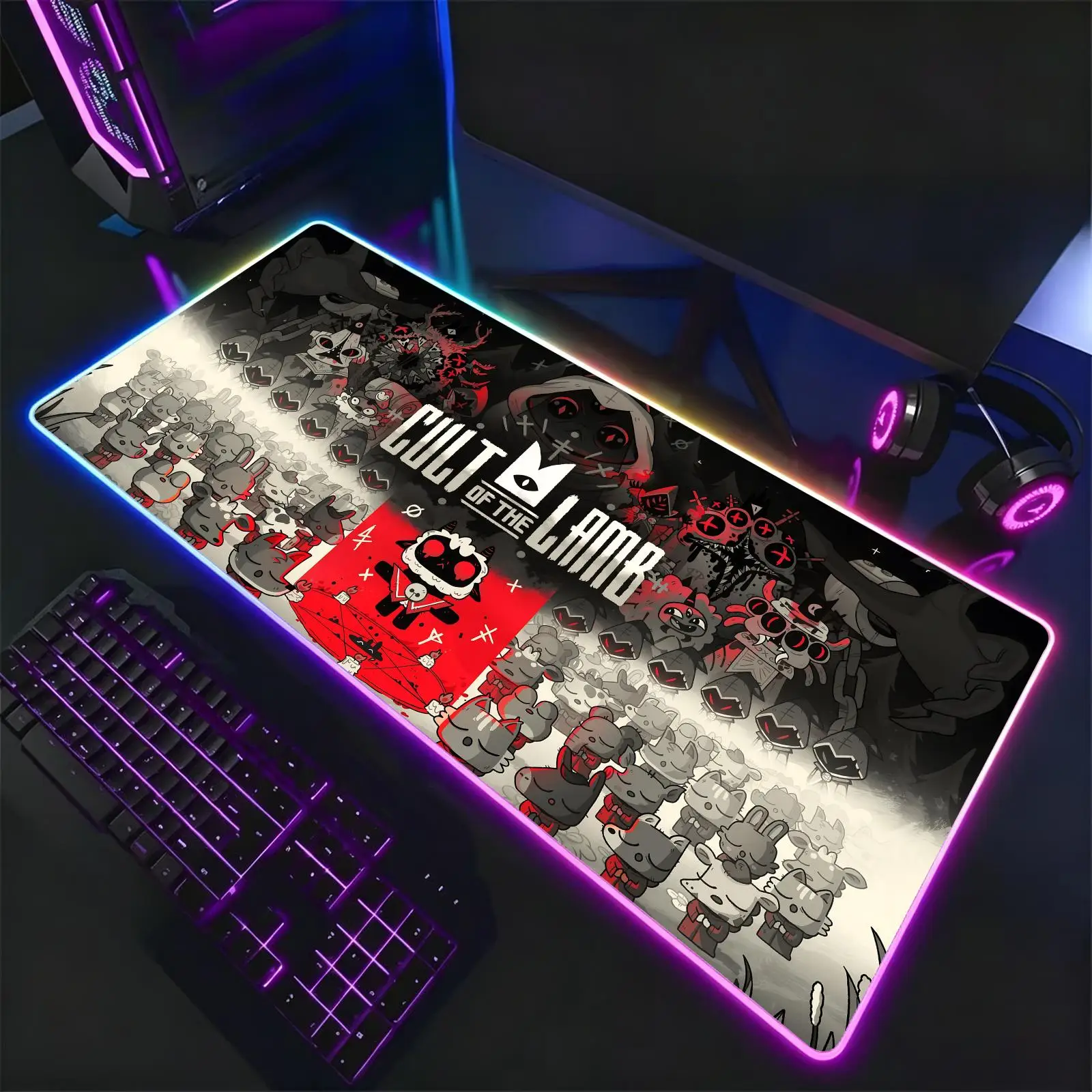 Cult of the Lamb  Mouse Pad RGB Color Changing Gaming Mouse Pad, Stitched Edges, XXL Large Keyboard Desk Mat