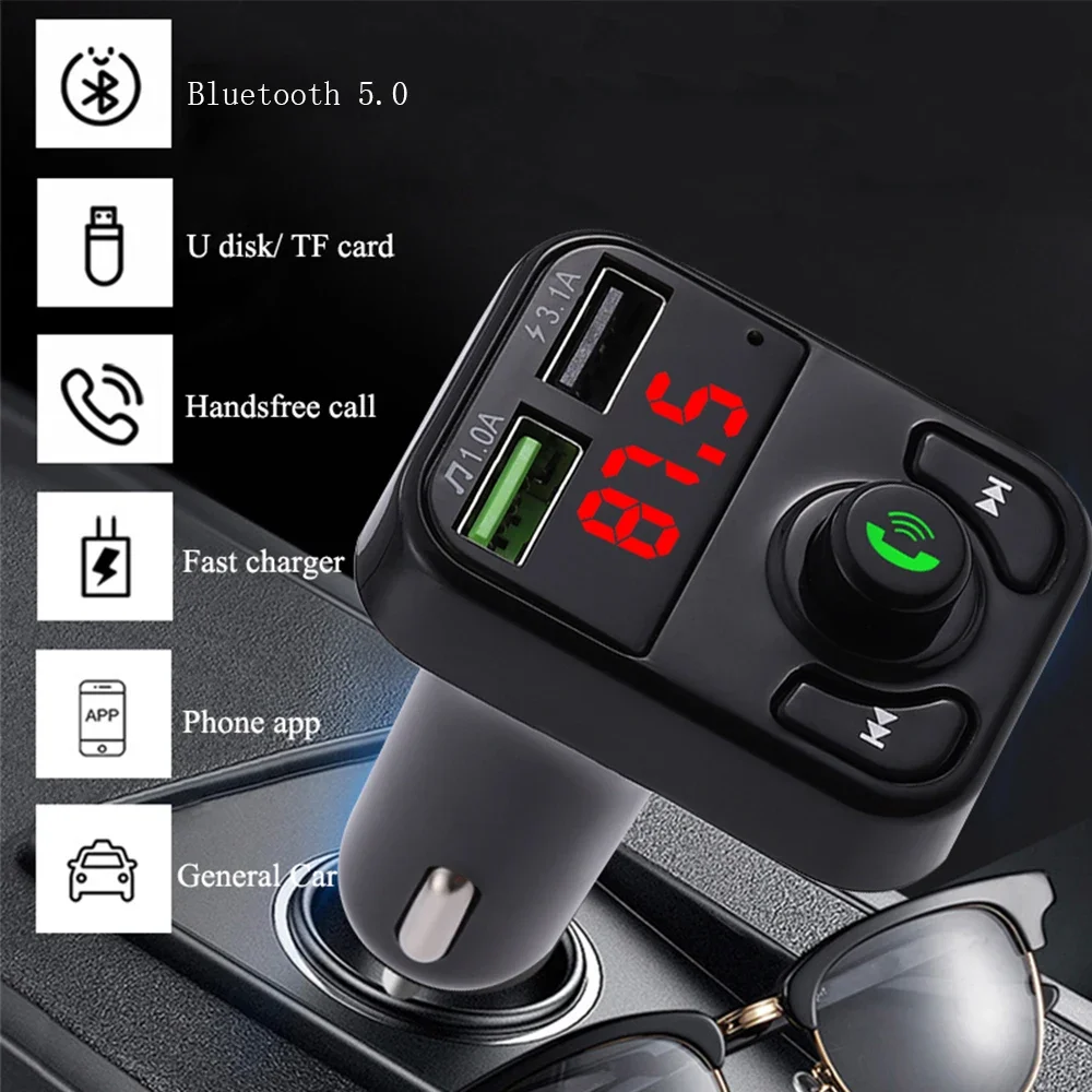 

Car FM Transmitter Bluetooth 5.0 Wireless Handsfree Car Kit Audio Receiver MP3 Music Player USB Fast Charger Car Accessories New