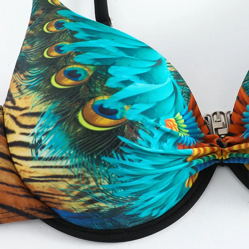 XS-XXL Sexy Peacock Leopard Print High Waist Push Up Bikini Set Two Pieces Swimsuit Beachwear Bathing Suit Swimwear Biquini