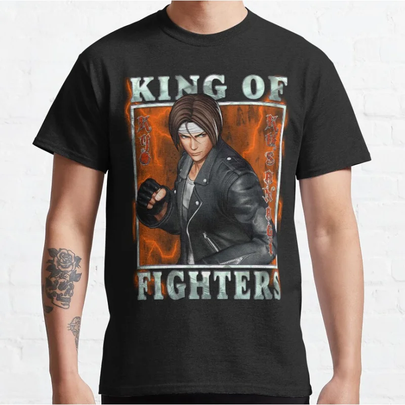 

King of Fighters XV - Cleansing Fire Kyo Kusanagi KOF 80s Video game Retro fighting videogames T-shirt Large size Adult Tops