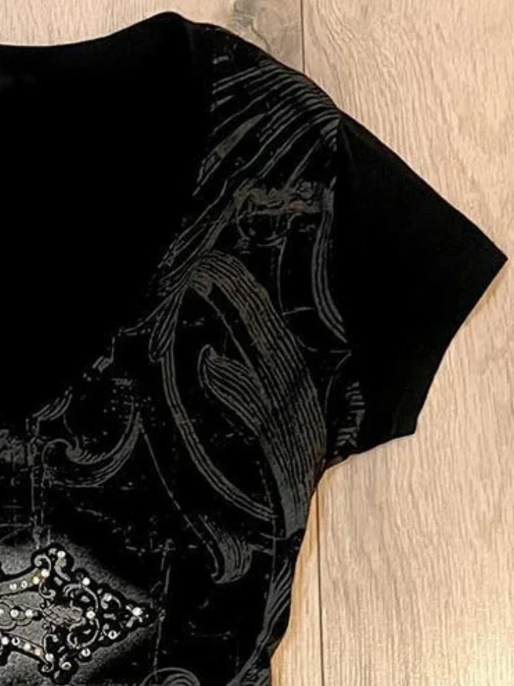 2025 ميسا رائجة البيع الصيف قاع المحاصيل القمم Y2k الجمالية التعادل صبغ طباعة المرأة الجرونج تي شيرت خمر سليم Harajuku السببية Bl