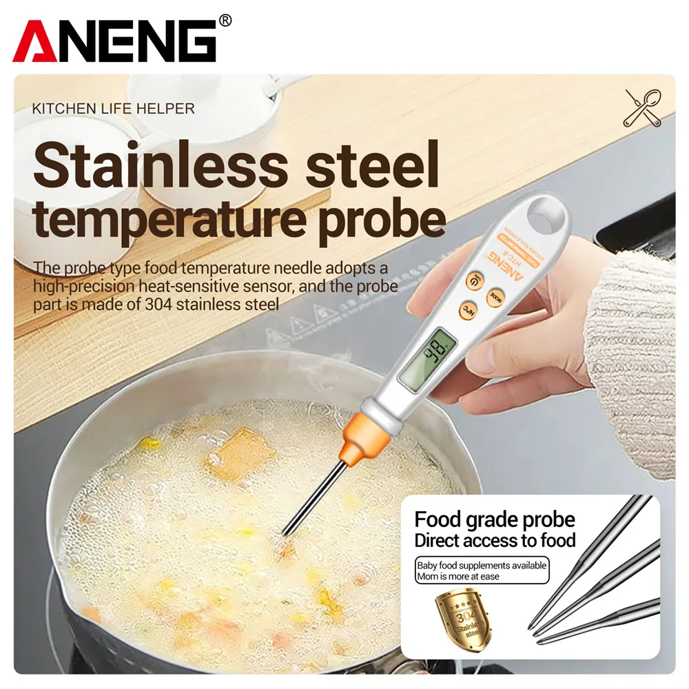 ANENG-Mini báscula Digital HTC-6, termómetro de cocina para barbacoa, carne, pastel, caramelo, freír, parrilla, cena, cucharas de cocina, utensilios para hornear