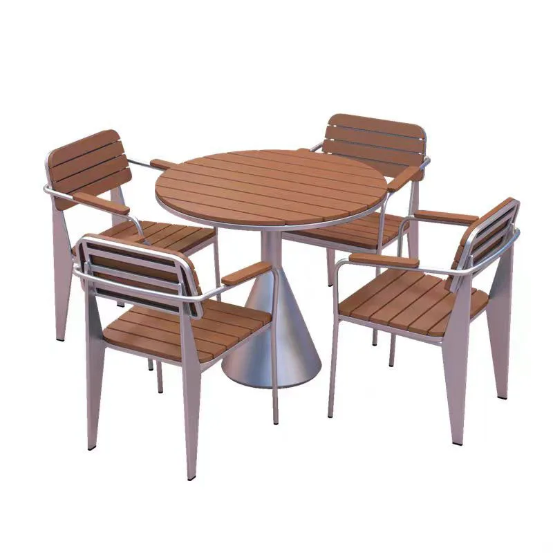 

Outdoor wrought iron tables and chairs, plastic wood dining table combination waterproof and sunscreen