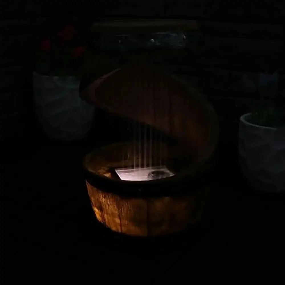 Pompa air mancur luar ruangan, gaya Vintage, air mancur air dengan lampu LED 25 inci, pompa kapal selam listrik, suara hujan menenangkan, Resin cokelat 2