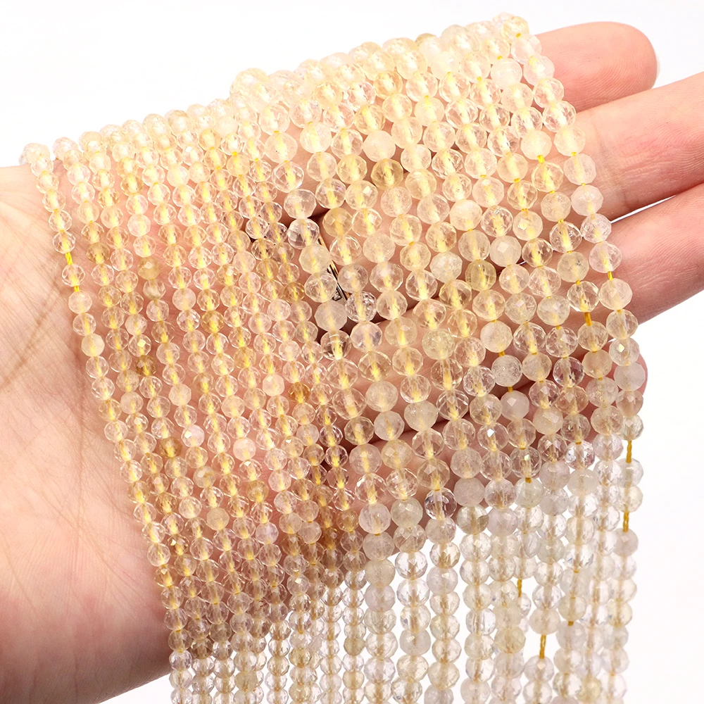 Natürliche Citrin Quarz 2mm 3mm 4mm Facettierte Runde Lose Perlen Für Die Herstellung Von Schmuck Armband Halskette DIY kunst Handwerk Geschenk Großhandel