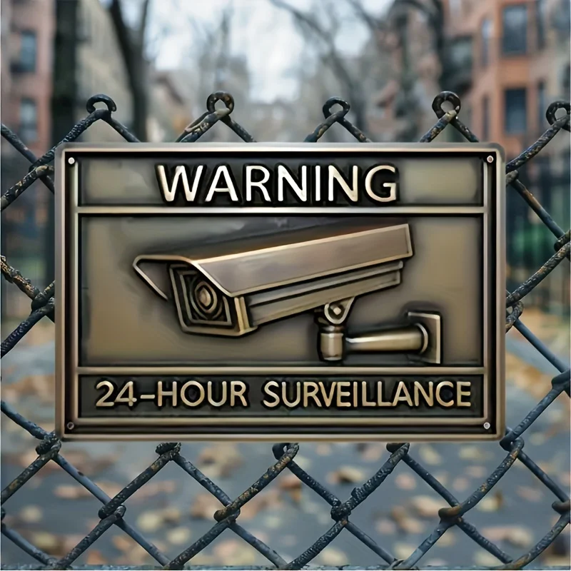 [2D Flat] Vintage Style Aluminum Metal Surveillance Warning Sign with Camera Graphic, Perfect for Home, Garage, Bar