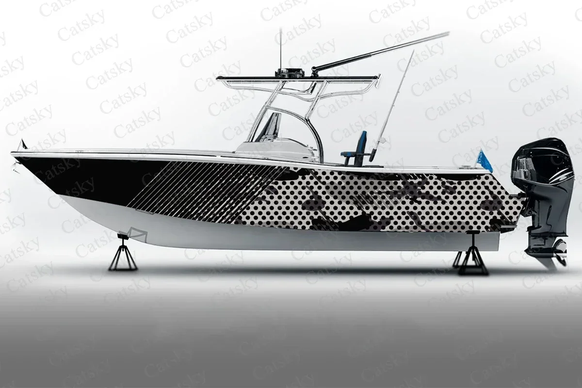 Honeycomb Camouflage Abstract Dark Dot Lines Boat Sticker Vinyl Ship Pontoon Deck Boat Fishing Decorative Pontoon Boats Decal
