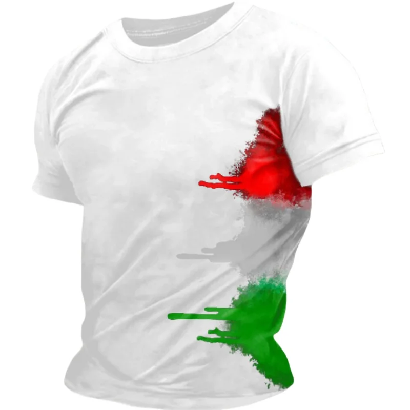 Summer Casual Italy Flag Print Men\'s T-shirts Polyester O-Neck Short Sleeve Pure Color Tee Shirt Breathable Top Men Clothing 3XL