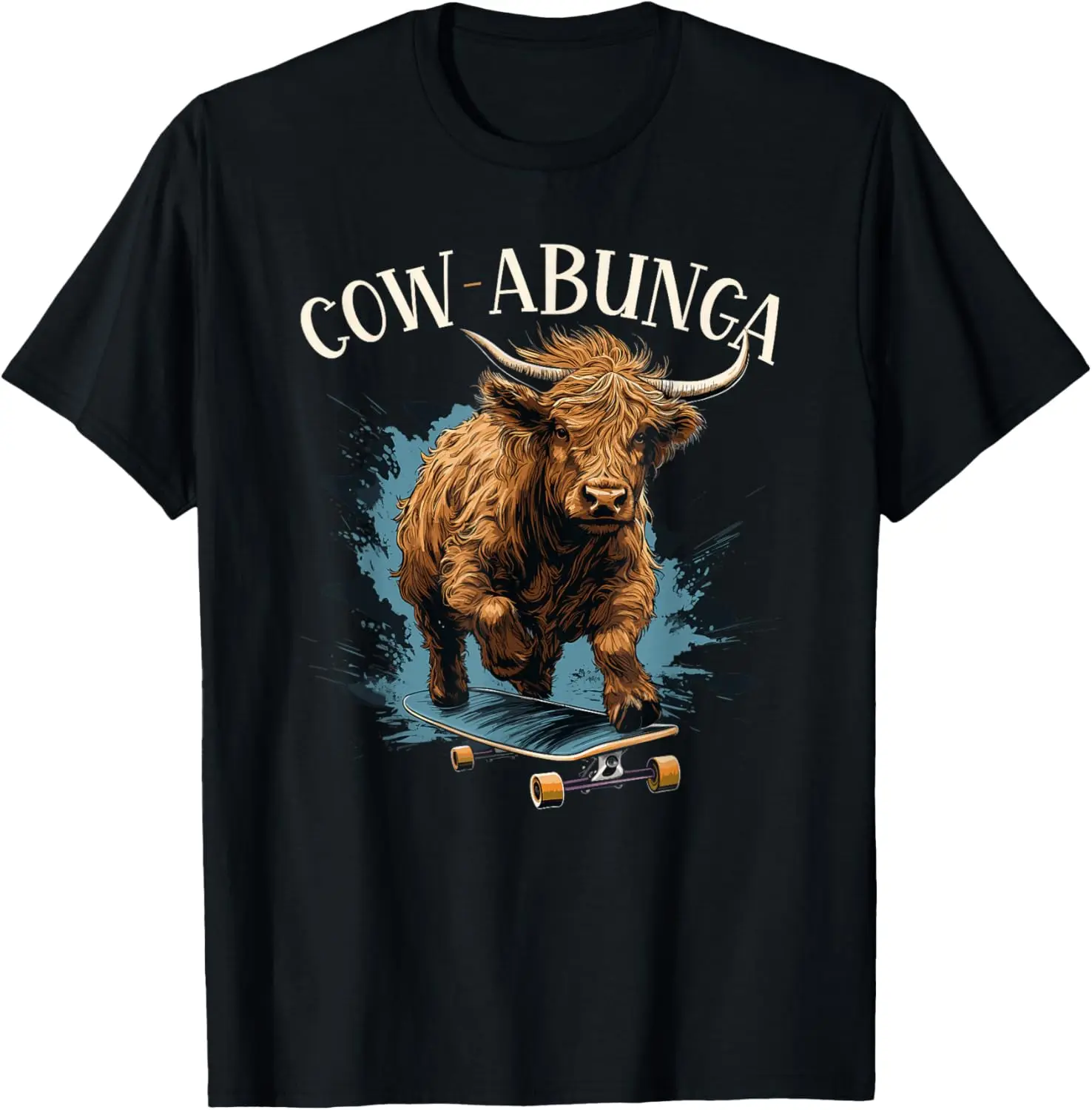 Highland Cow Skateboard Cowabunga Funny Western Girl Country T-Shirt