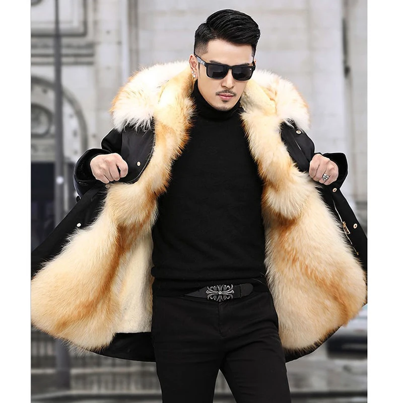 Parker Herren Imitation Pelz futter Winter warm neues Fell einteiliger Mantel Nachahmung Nerz Fleece mittellangen Pelzmantel