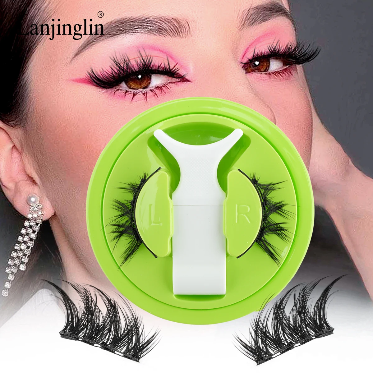 Lanjinglin cílios magnéticos reutilizáveis, 1 par, sem necessidade de cola, magnético 3d com pinça, kit de cílios postiços magnéticos, maquiagem