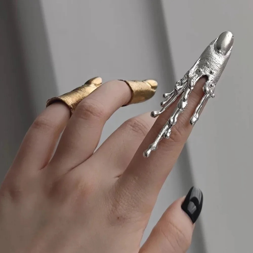 Unique Irregular Texture Lava Drop Ring Bowknot Vintage Nail Sleeve Alloy Niche Design Armor Ring Gift