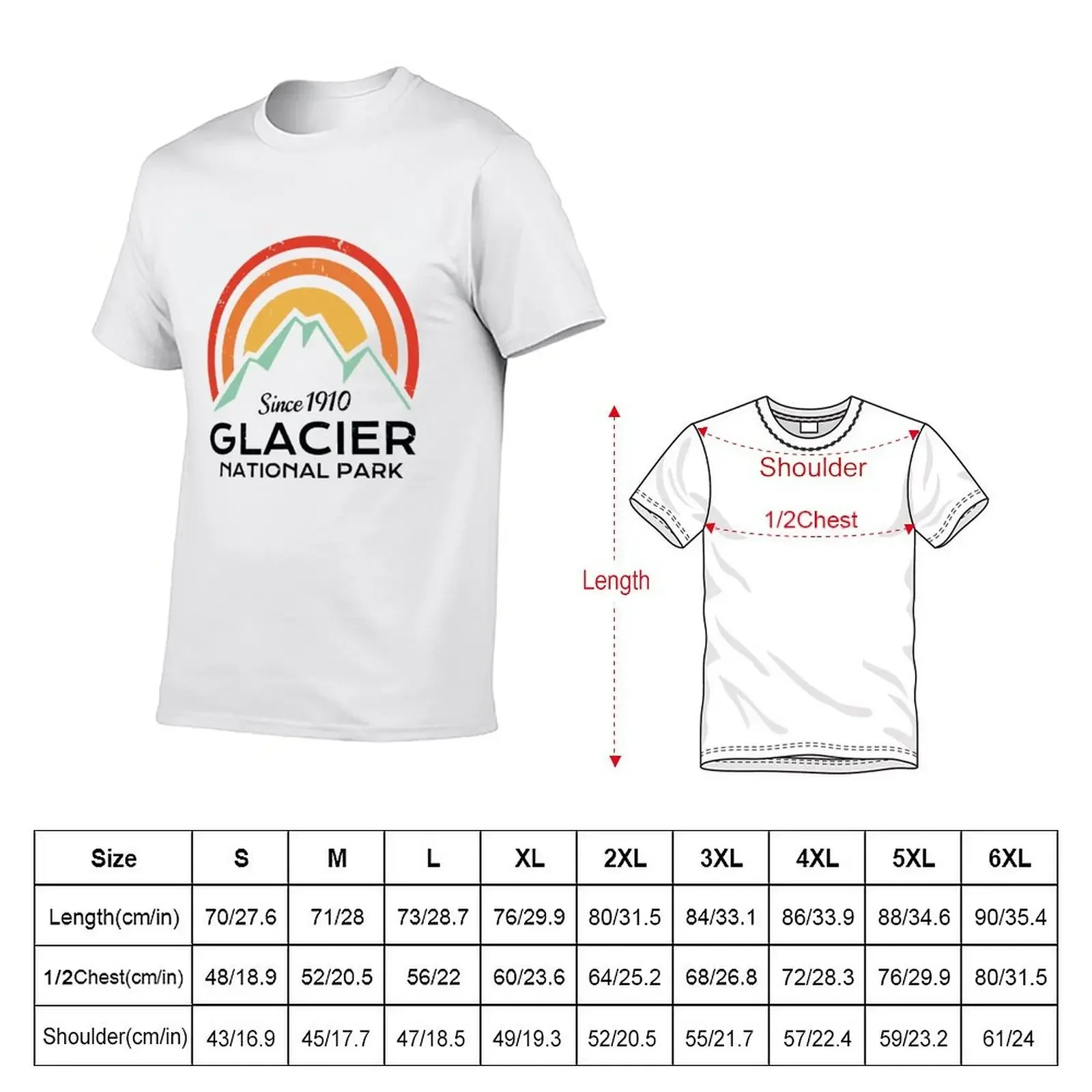 Glacier National Park Retro Vintage Mountain Sticker T-Shirt oversized graphic tee korean fashion t shirt for men