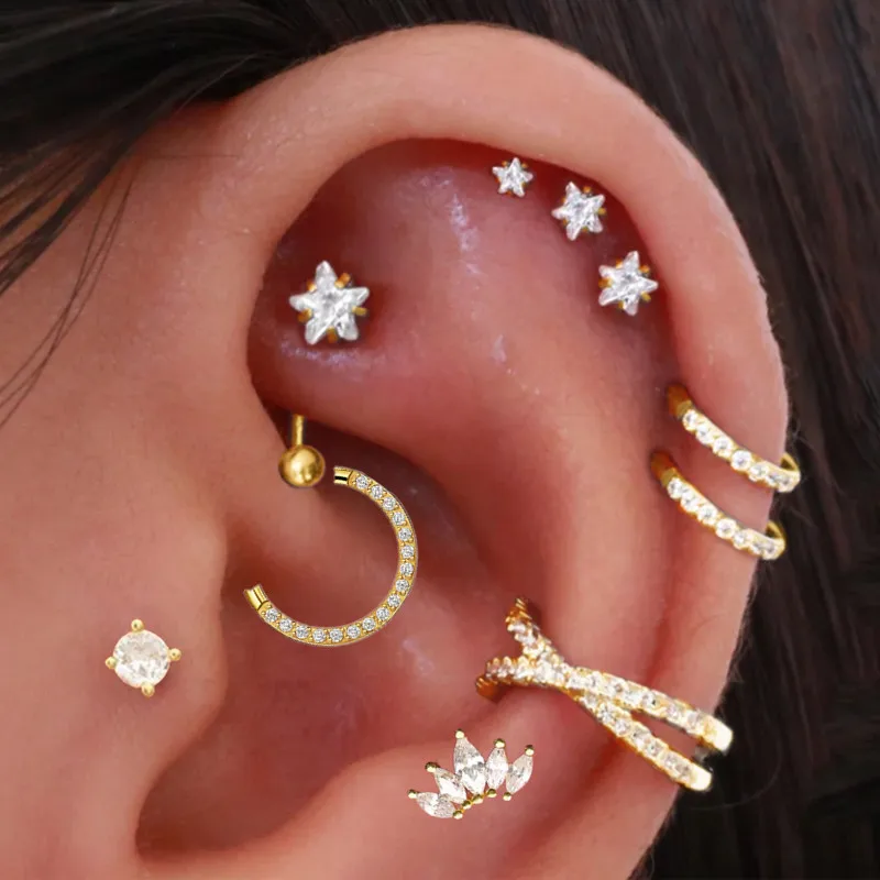 Helix Piercing Star Earrings Women 1pc Trend 2025 Zircon Lobe Rook Piercing Tragus Daith Cartilage Ear Jewelry Body Accessories