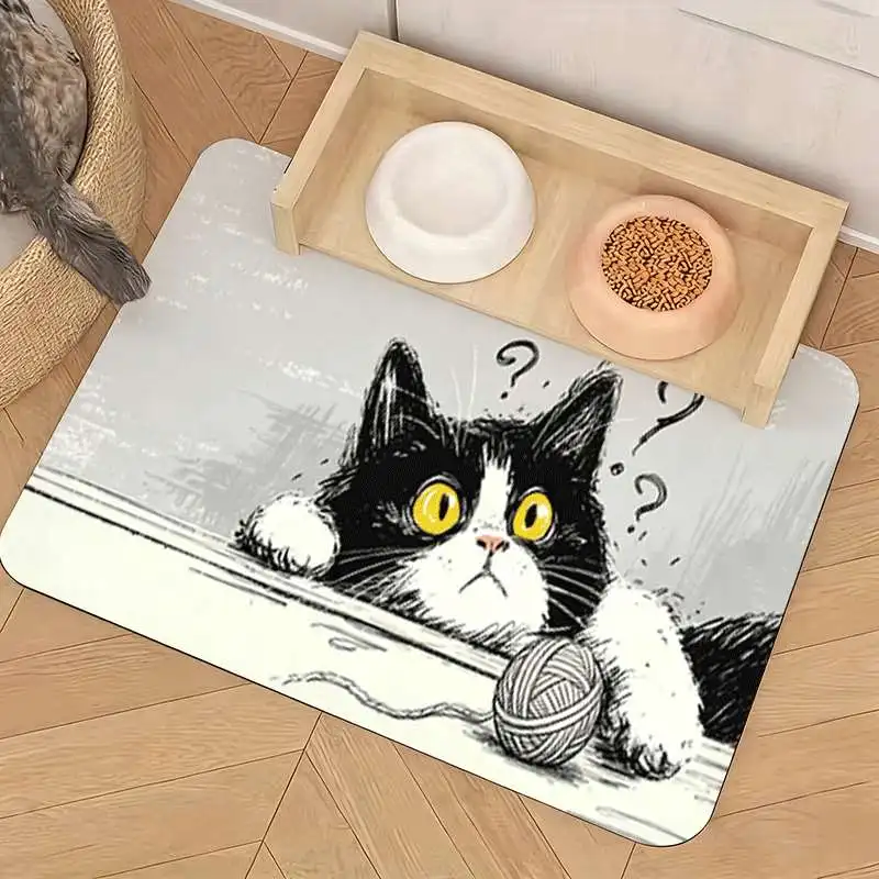 Funny Cat Question Mark Puzzle Pet Mat for Kitchen Bathroom Decor Anti Fatigue Anti Slip Design Housewarming Gift