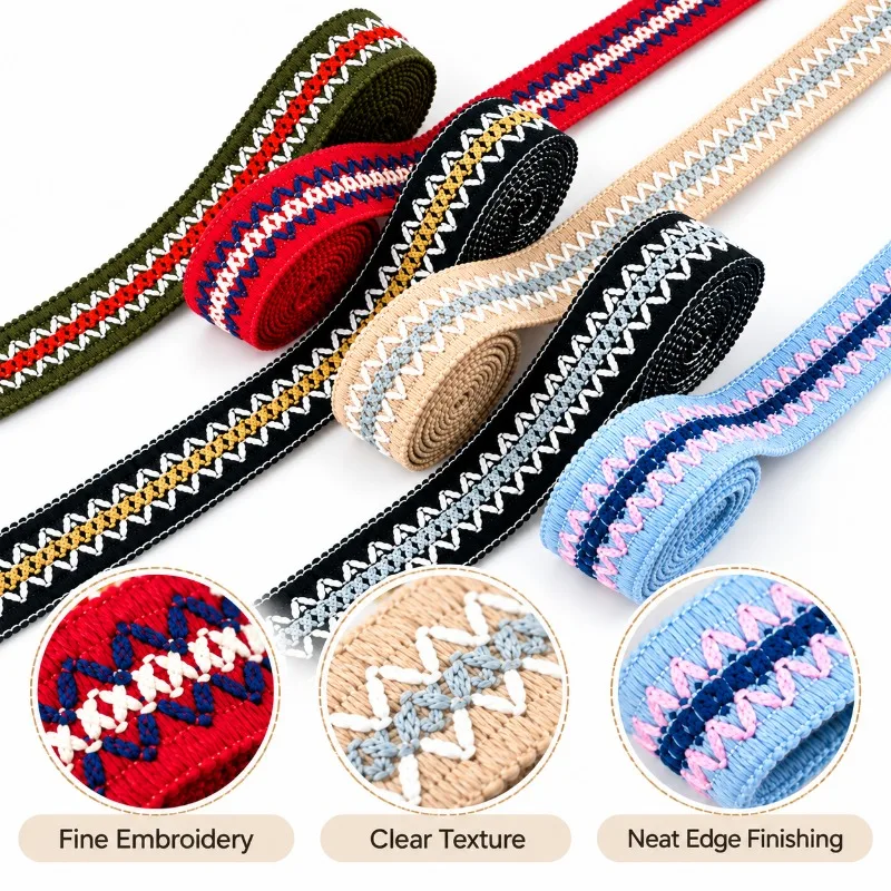 5-25Yards 28mm Polyester Woven Embroidered Lace Trim Handbag Geometric Ribbon Sweater Neckline Dance Costume DIY Sewing Supplies