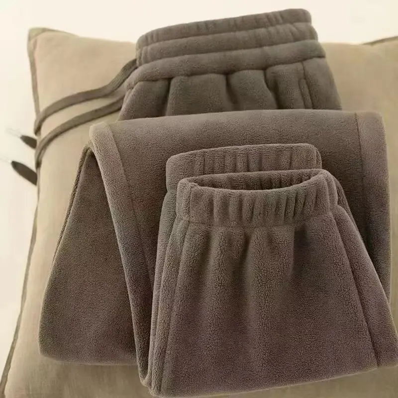 Women's Autumn Winter Thickened Fleece Lined Loose Casual Pants Korean Style Pure Color Harlan Trousers Warm Comfortable