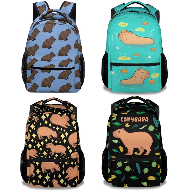 Capybara-mochila de poliéster con estampado para niños y niñas, Bolsa Escolar de viaje con estilo, color negro, ideal para regalo