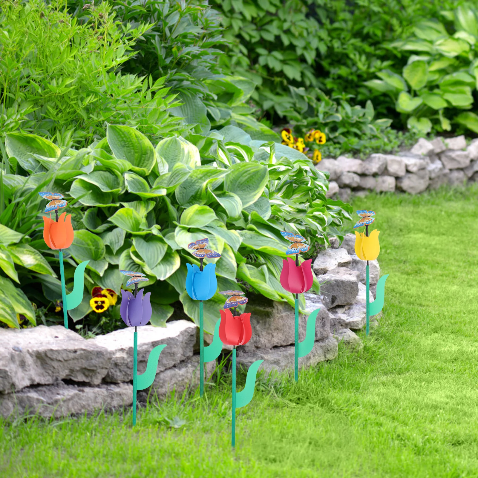 

6 шт. красочные вертушки среднего размера, разные цвета, двор, садовый декор, газон, тюльпан, украшения для двора, дизайн, пластик, открытый