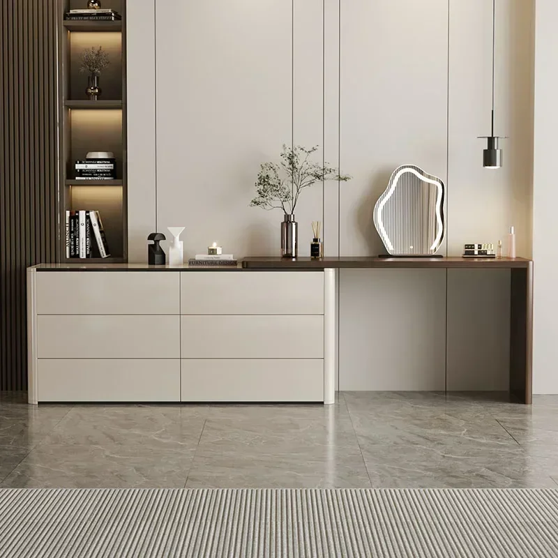 الزجاج الأعلى الغرور ماكياج كرسي صالون الأظافر مجموعة طاولة أثاث الفتيات الحديثة غرفة المعيشة غرفة نوم خمر الروطان Toaletka   خزانة