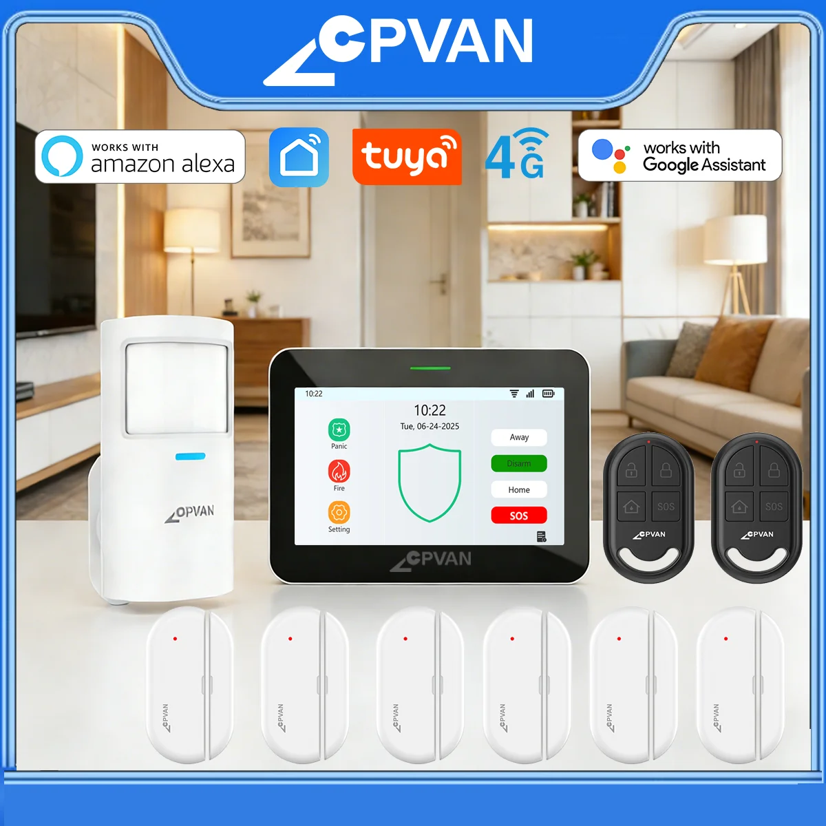 CPVAN Smart Home Alarm System Wireless WiFi 4G House burglar Security Protection Alarm Kit Support Tuya Smart Life APP control